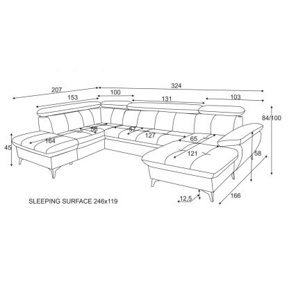 U-formet hjørnesofa med opbevaringsplads, sovesofa CATANIA venstrevendt beige