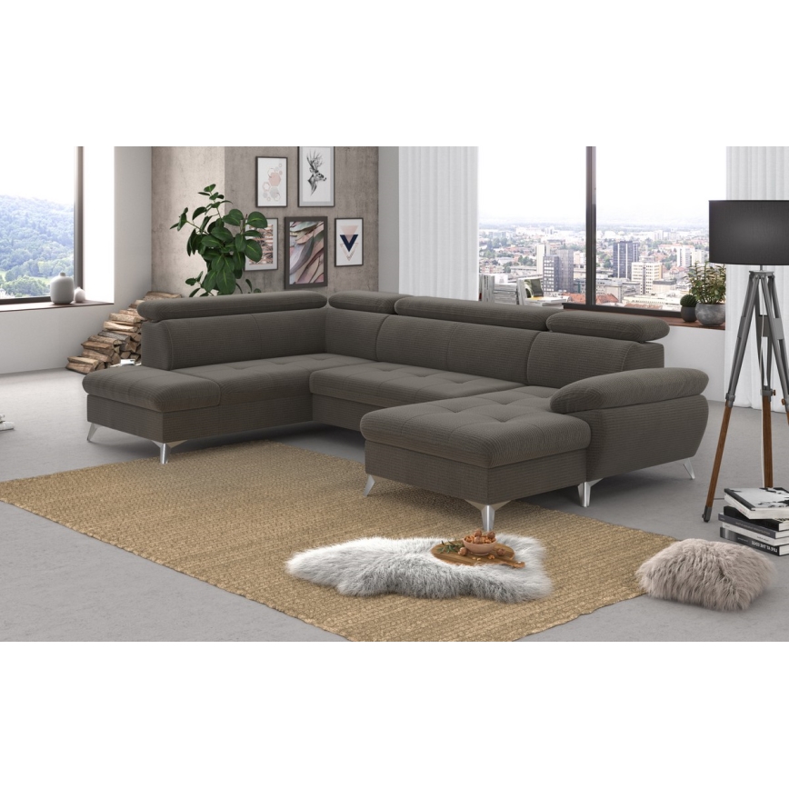 U-formet sovesofa med opbevaringsplads CATANIA venstrevendt brun