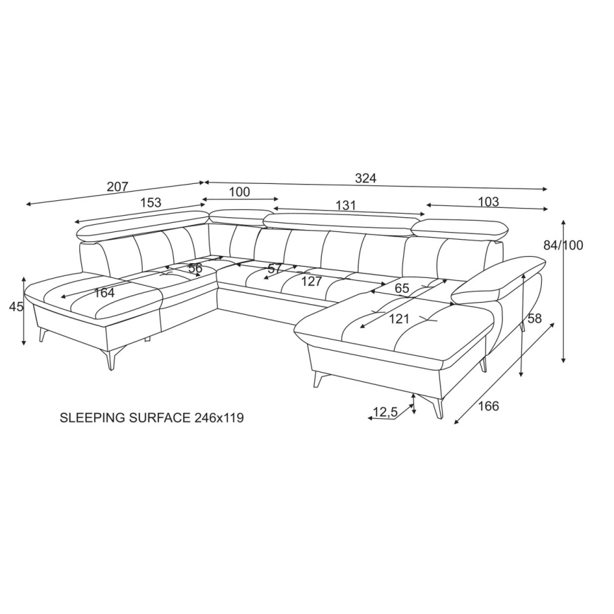 U-formet sovesofa med opbevaringsplads CATANIA venstrevendt brun