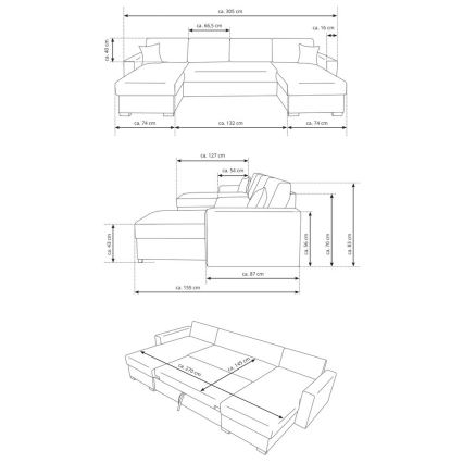 U-formet sovesofa med opbevaringsplads JANISE, grå