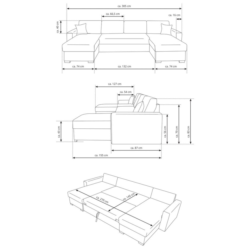 U-formet sovesofa med opbevaringsplads JANISE, grå