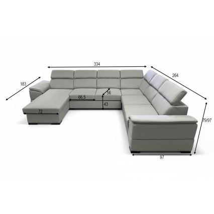 Sovesofa i U-form med vendbart hjørne og opbevaringsplads GRANADA, lys grå