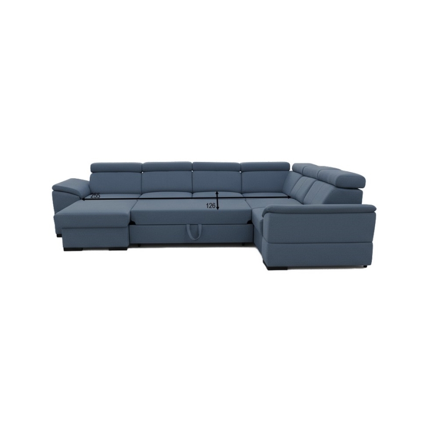 Udtrækbar hjørnesofa med vendbart U-hjørne og opbevaringsrum GRANADA, blå