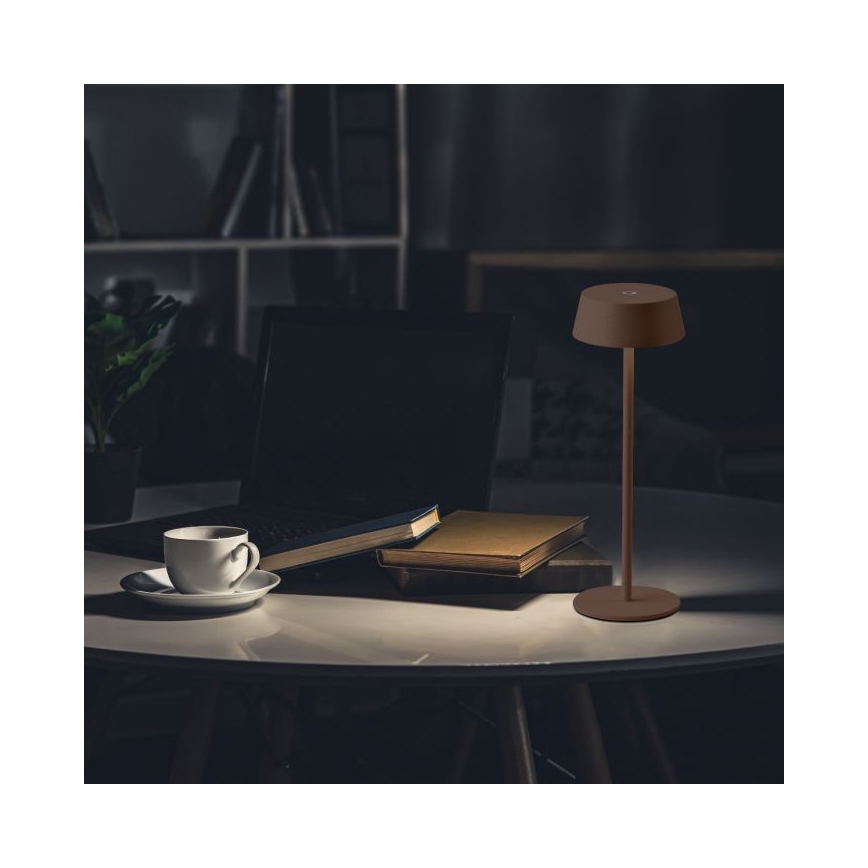 Udendørs LED bordlampe m. touch-funktion dæmpbar LED/2W/5V 4400 mAh IP54 genopladelig brun