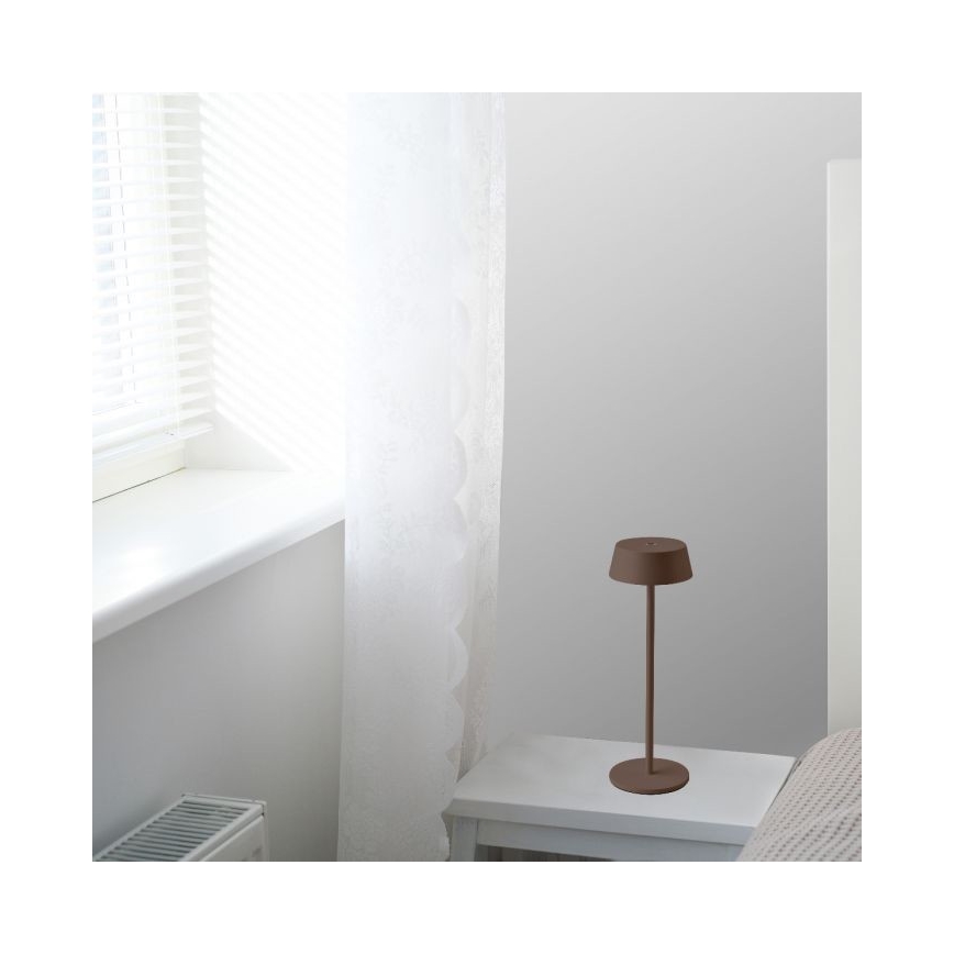 Udendørs LED bordlampe m. touch-funktion dæmpbar LED/2W/5V 4400 mAh IP54 genopladelig brun