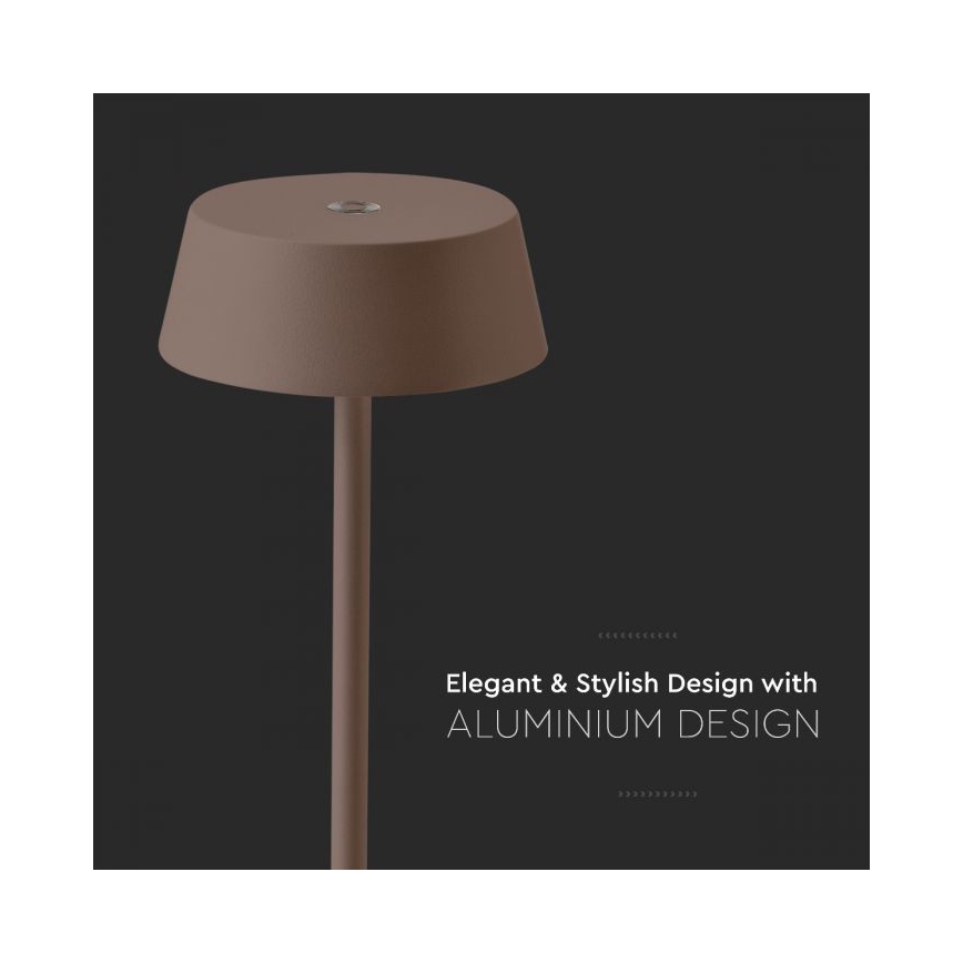 Udendørs LED bordlampe m. touch-funktion dæmpbar LED/2W/5V 4400 mAh IP54 genopladelig brun