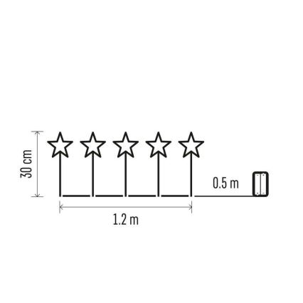 Udendørs LED juledekoration 5xLED/3xAA IP44 stjerner