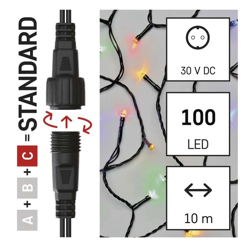 Udendørs LED julelyskæde 100xLED/10m IP44 flerfarvet