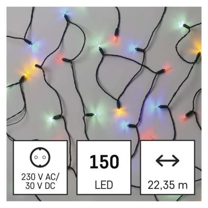Udendørs LED julelyskæde 150xLED/27,35m IP44 flerfarvet