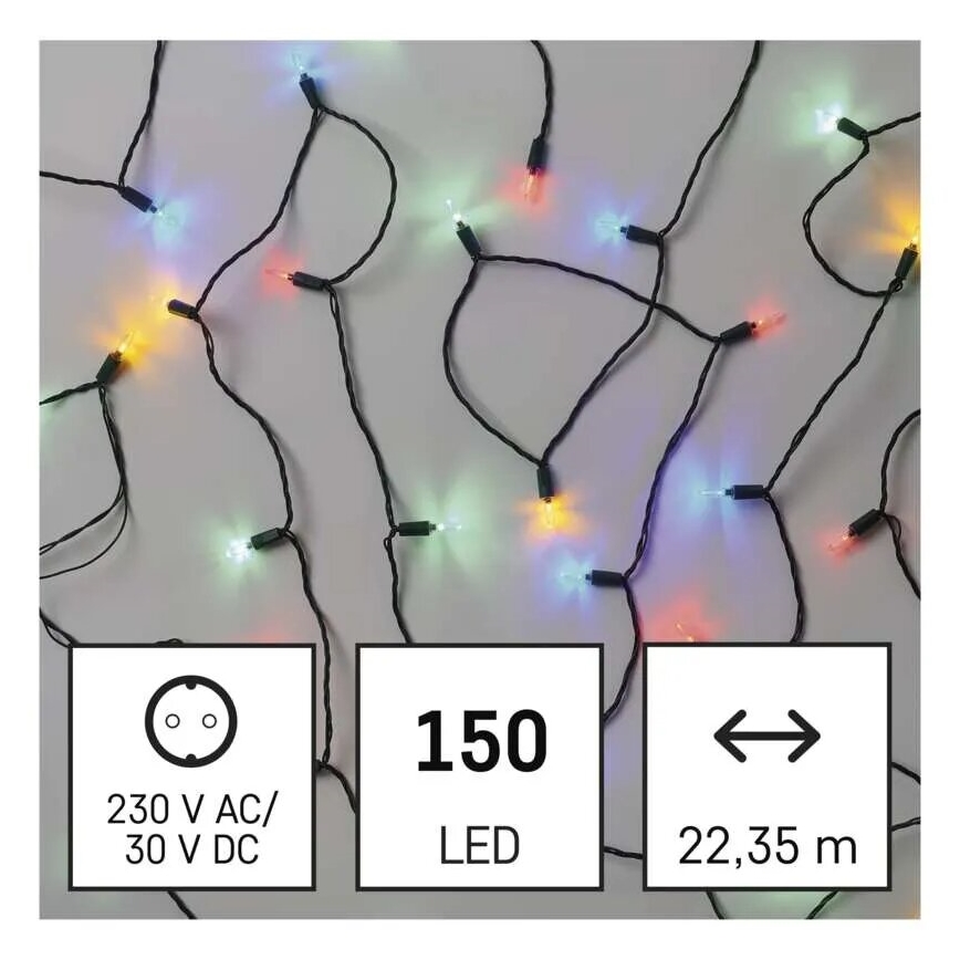 Udendørs LED julelyskæde 150xLED/27,35m IP44 flerfarvet