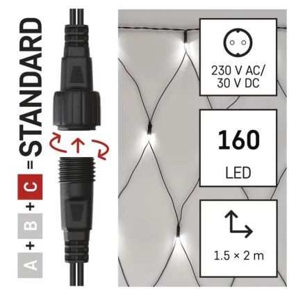 Udendørs LED julelyskæde 160xLED/2x1,5m IP44 kold hvid