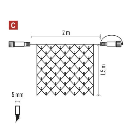 Udendørs LED julelyskæde 160xLED/2x1,5m IP44 kold hvid