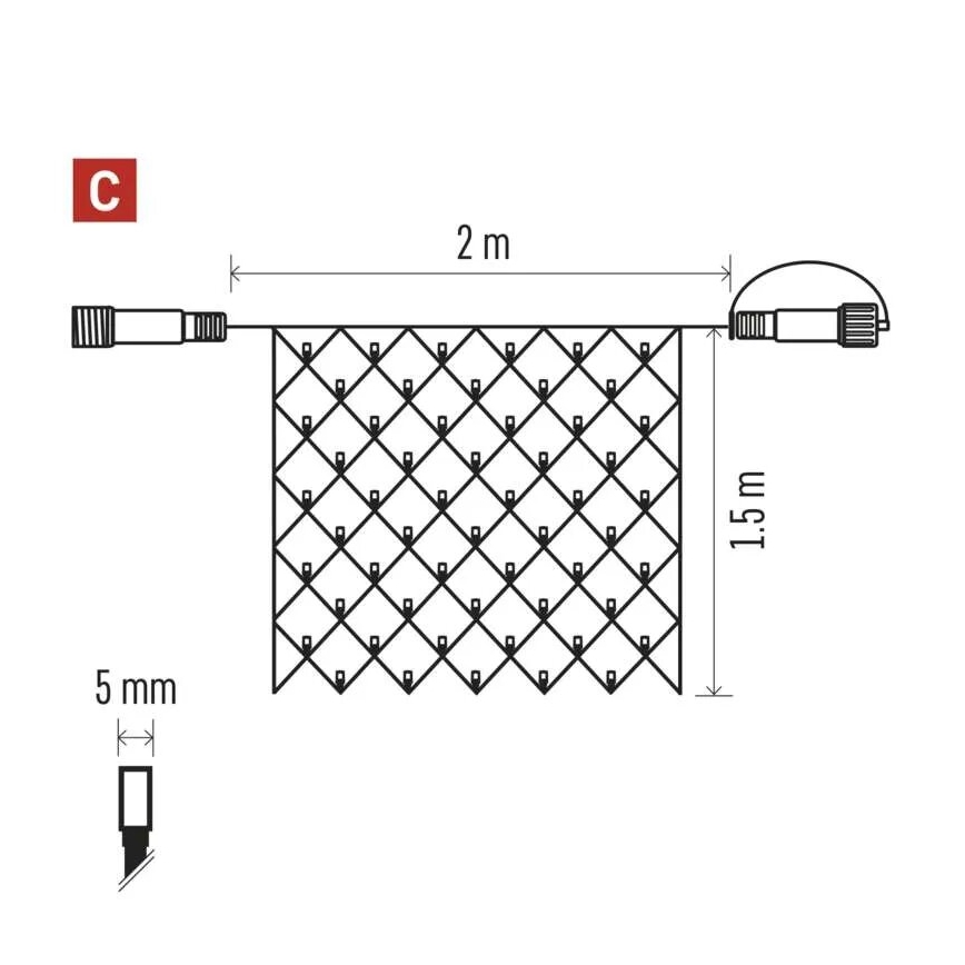 Udendørs LED julelyskæde 160xLED/2x1,5m IP44 kold hvid