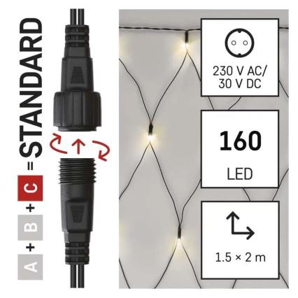 Udendørs LED julelyskæde 160xLED/2x1,5m IP44 varm hvid