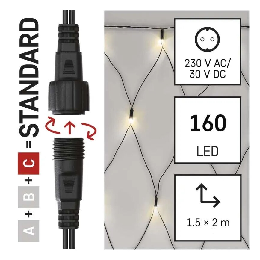 Udendørs LED julelyskæde 160xLED/2x1,5m IP44 varm hvid