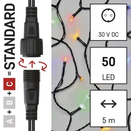 Udendørs LED julelyskæde 50xLED/5m IP44 flerfarvet