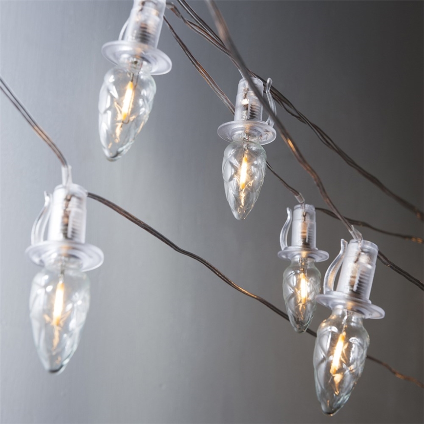Udendørs LED julelyskæde CONE FILAMENT 20xE10 19m transparent/varm hvid IP44 Fremstillet i EU