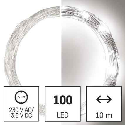 Udendørs LED-lyskæde, 100 LED, 15 m, IP44, kold hvid