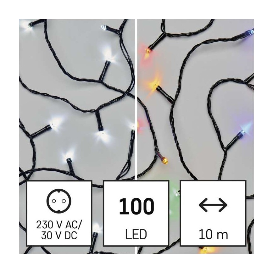 Udendørs LED lyskæde 100xLED/8 funktioner 15 m IP44 kold hvid/flerfarvet