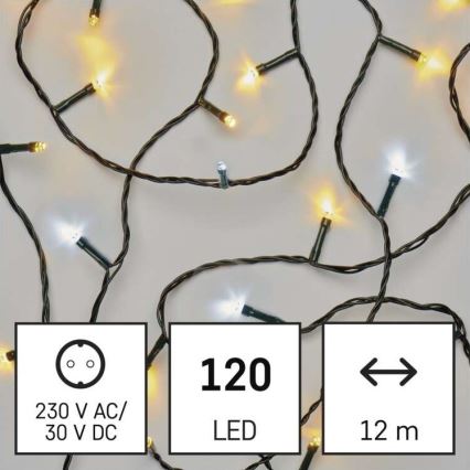 Udendørs LED lyskæde 120xLED/2 funktioner 17 m IP44 varm/kold hvid