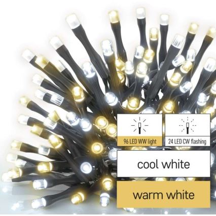 Udendørs LED lyskæde 120xLED/2 funktioner 17 m IP44 varm/kold hvid