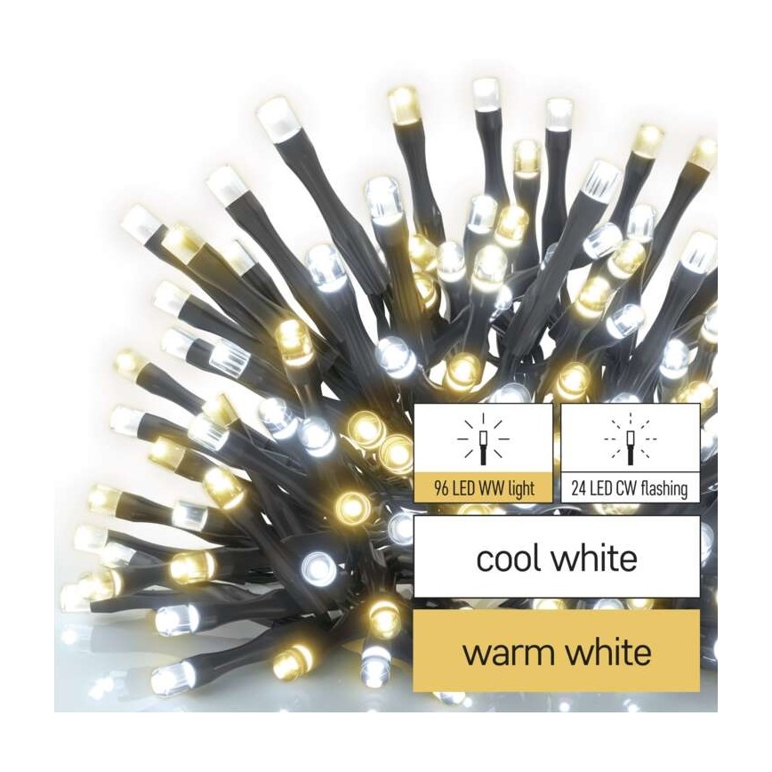Udendørs LED lyskæde 120xLED/2 funktioner 17 m IP44 varm/kold hvid