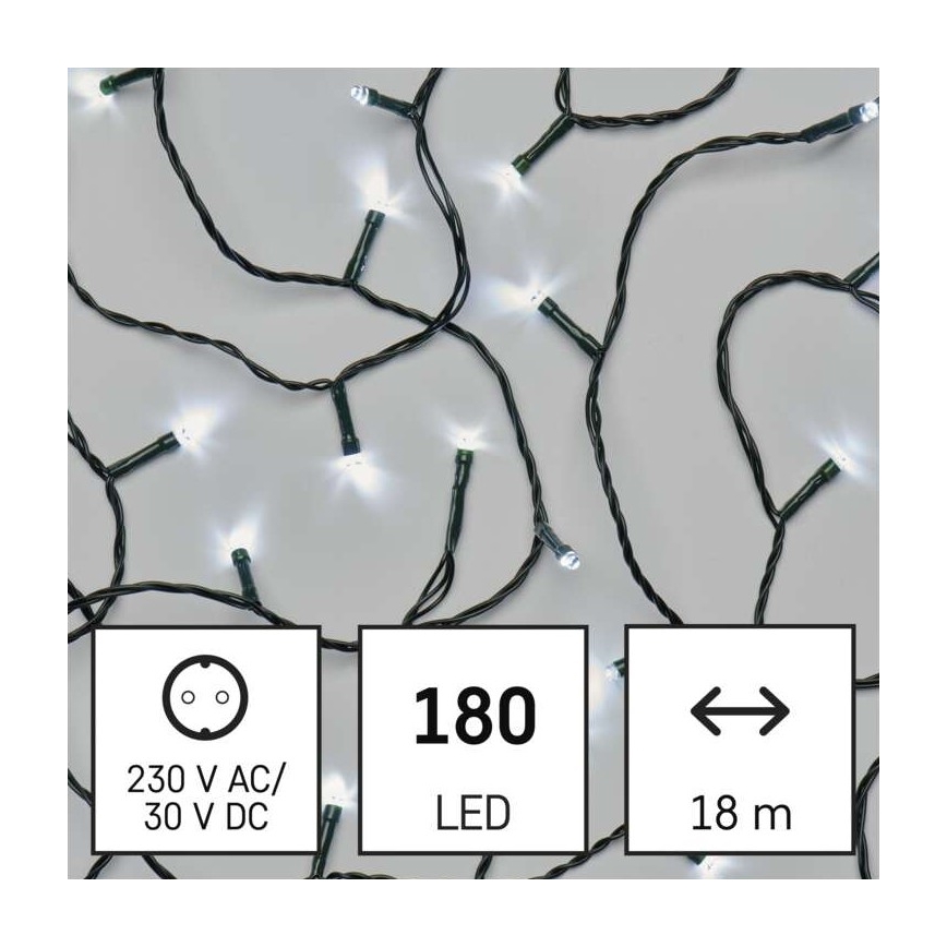 Udendørs LED lyskæde 180xLED/8 funktioner 23 m IP44 kold hvid