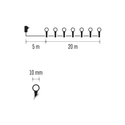 Udendørs LED lyskæde 200xLED/25 m IP44 varm hvid