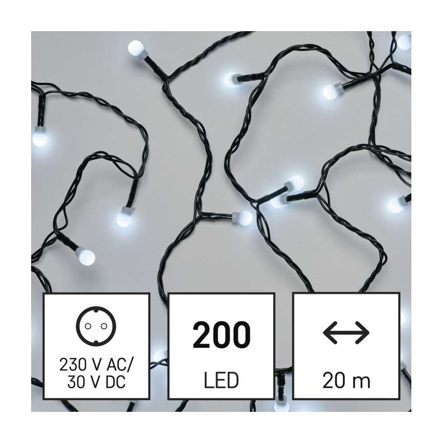 Udendørs LED lyskæde 200xLED/8 funktioner 25 m IP44 kold hvid