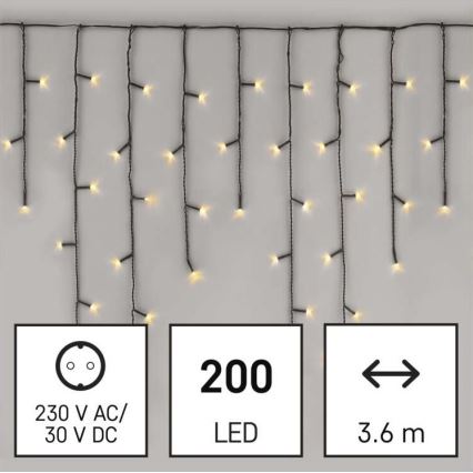 Udendørs LED lyskæde 200xLED/8 funktioner 8,6 m IP44 varm hvid