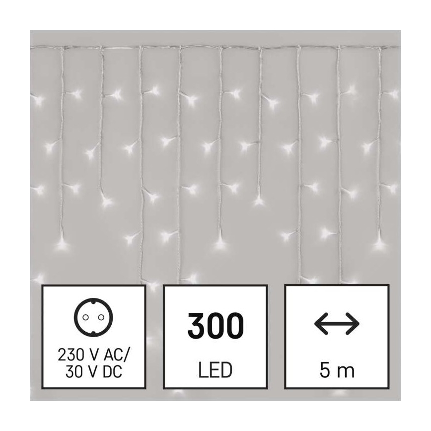 Udendørs LED lyskæde 300xLED/8 funktioner 10 m IP44 kold hvid + fjernbetjening