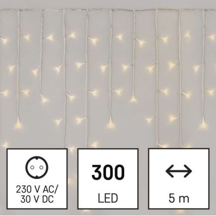 Udendørs LED lyskæde 300xLED/8 funktioner 10 m IP44 varm hvid + fjernbetjening