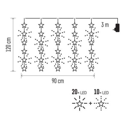 Udendørs LED lyskæde 30xLED/3,9 m IP44 stjerner