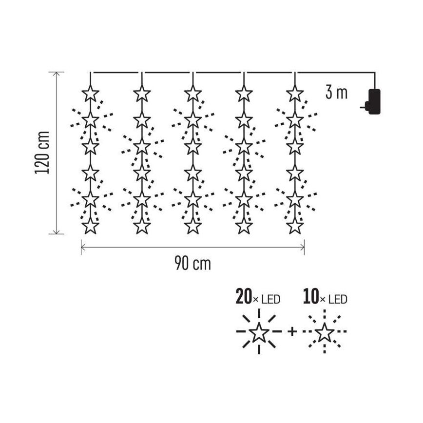 Udendørs LED lyskæde 30xLED/3,9 m IP44 stjerner