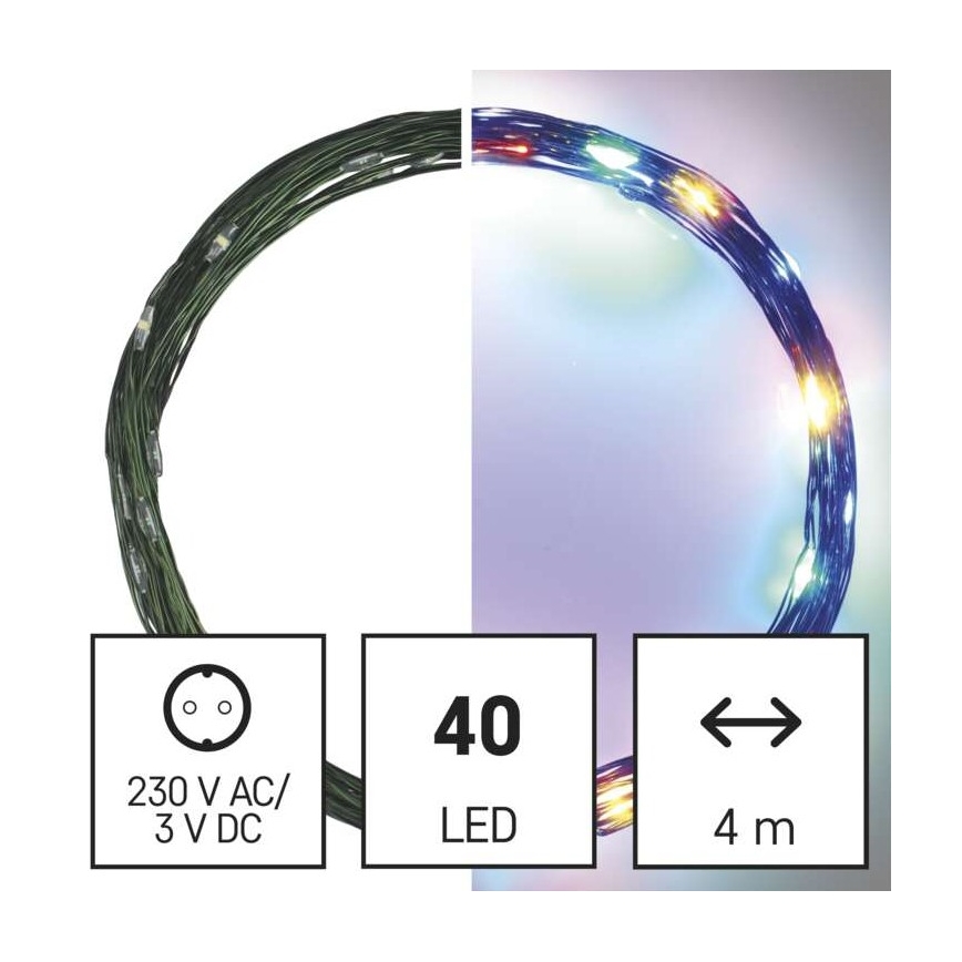 Udendørs LED lyskæde 40xLED/9 m IP44 flerfarvet