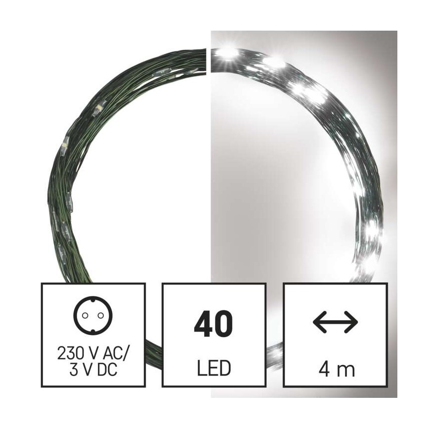 Udendørs LED lyskæde 40xLED/9 m IP44 kold hvid