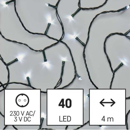 Udendørs LED lyskæde 40xLED/9 m IP44 kold hvid