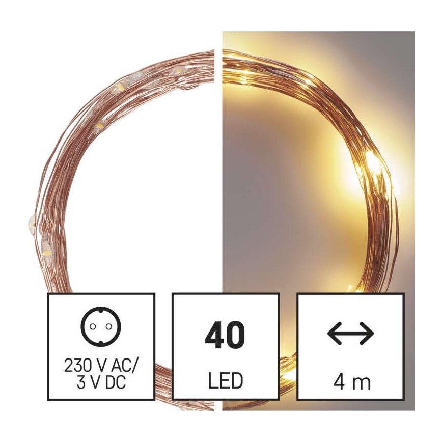 Udendørs LED lyskæde 40xLED/9 m IP44 varm hvid