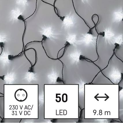 Udendørs LED lyskæde 50xLED/8 funktioner 14,8 m IP44 koldt hvidt lys