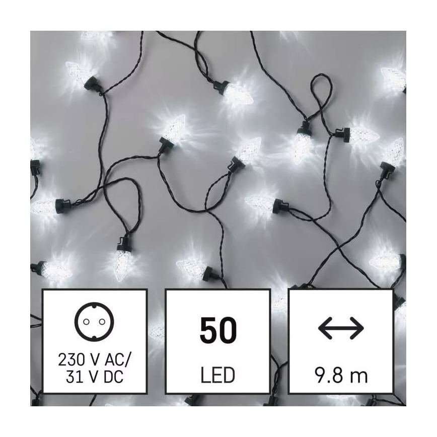 Udendørs LED lyskæde 50xLED/8 funktioner 14,8 m IP44 koldt hvidt lys