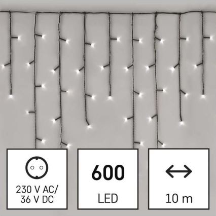 Udendørs LED lyskæde 600xLED/8 funktioner 15 m IP44 kold hvid