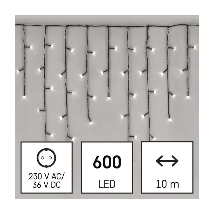 Udendørs LED lyskæde 600xLED/8 funktioner 15 m IP44 kold hvid