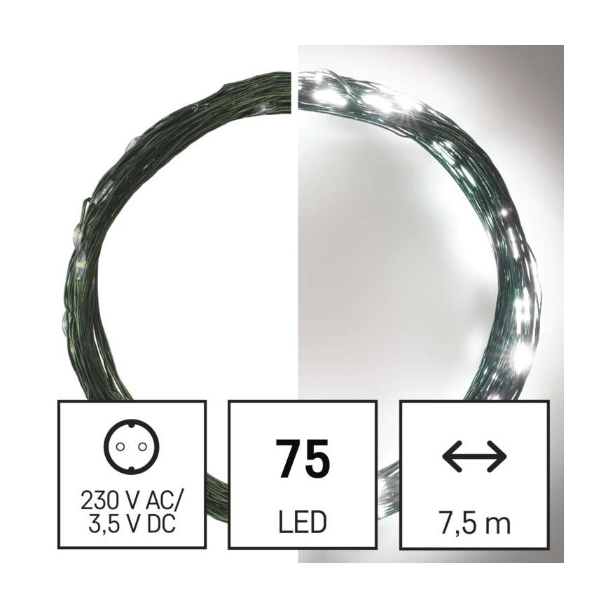 Udendørs LED lyskæde 75xLED/12,5 m IP44 kold hvid