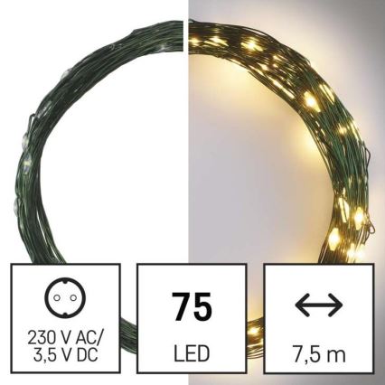 Udendørs LED lyskæde 75xLED/12,5 m IP44 varm hvid