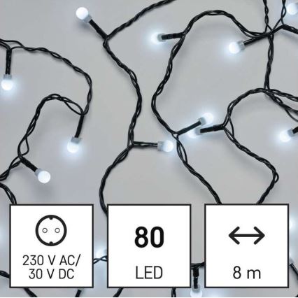 Udendørs LED lyskæde 80xLED/13 m IP44 kold hvid