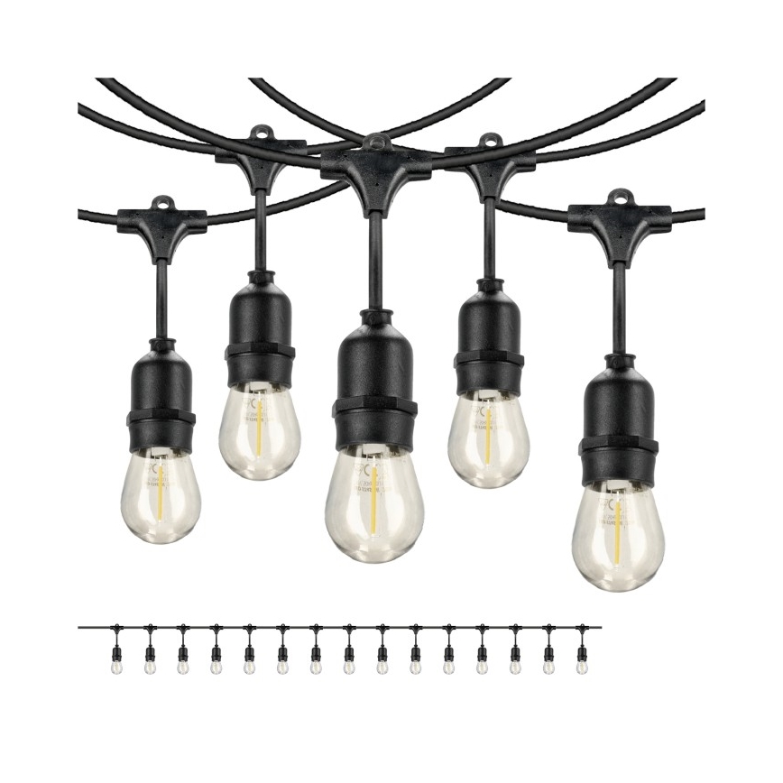Udendørs LED lyskæde BAJA ST64 15xE27/1W/230V 15,9 m IP44 varm hvid