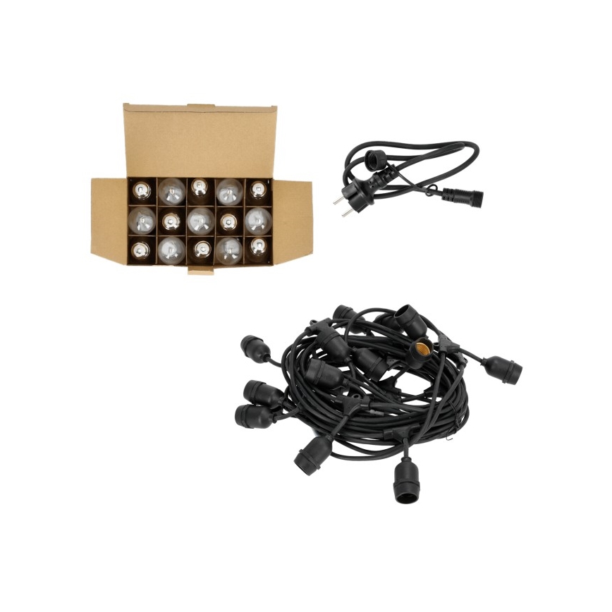 Udendørs LED lyskæde BAJA ST64 15xE27/1W/230V 15,9 m IP44 varm hvid