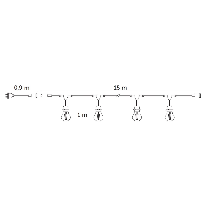 Udendørs LED lyskæde BAJA ST64 15xE27/1W/230V 15,9 m IP44 varm hvid