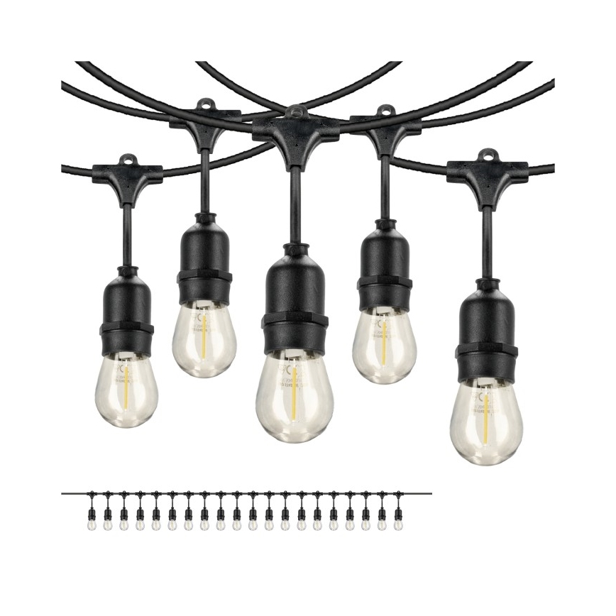 Udendørs LED lyskæde BAJA ST64 20xE27/1W/230V 10,9 m IP44 varm hvid