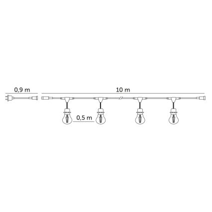 Udendørs LED lyskæde BAJA ST64 20xE27/1W/230V 10,9 m IP44 varm hvid